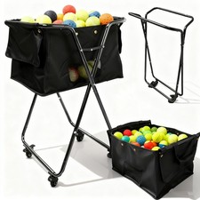 175 BallsTennis Ball Hopper Basket Teaching Tennis Ball Cart with Wheels Black