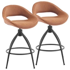 Counter Height Swivel Bar Stools Set of 2 Upholstered Faux Leather Barstools