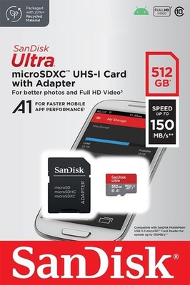 512GB Ultra microSDXC Karte SD Adapter Speicherkarte Full HD bis 150 MB