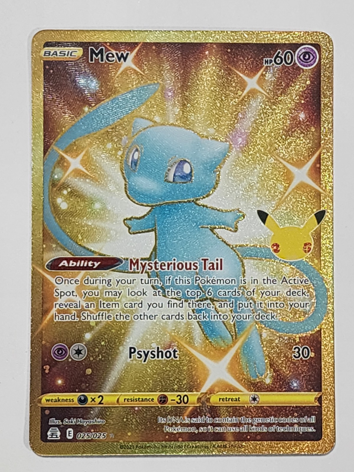 Pokémon TCG Gold Shiny Mew 25/25 Celebrations Ultra Rare Full Art 25 Anniversary