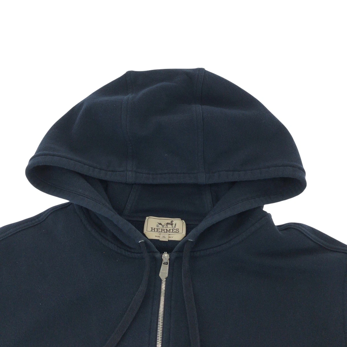 HERMÈS Felpa con cappuccio HERMES Parker marrone navy argento cotone hardware