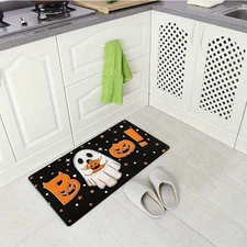 Halloween "Boo!" Mat, Orange-Black Theme