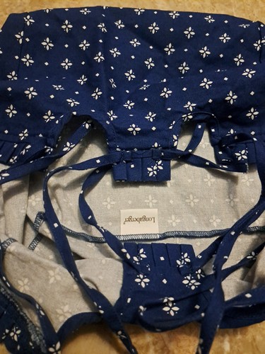 Longaberger Lidded Small Picnic Basket Navy Blue Fabric Liner 4 Petal Motif - Picture 4 of 11