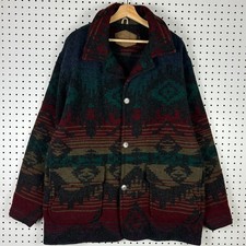 Woolrich Aztec Wool Jacket Large 90s USA Made Blend Navajo Southwest Coat Button
