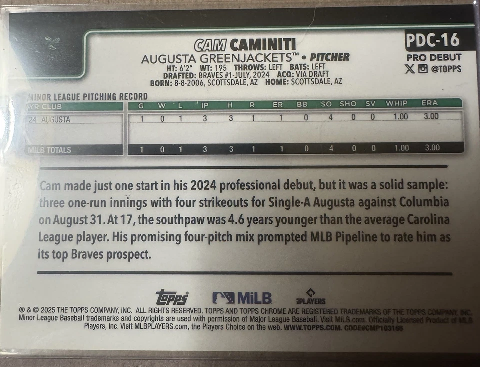 Cámara debut Topps Pro 2025 Caminiti refractor cromado/75 Foto 2 de 2