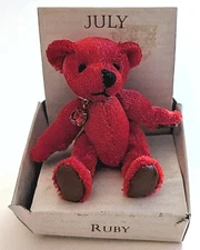 NEW Russ Berrie & Co. Bear Mini Month July Birthstone Ruby In Box Red 3” Jointed