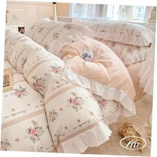 Ruffle Duvet Cover Queen with Elegant Pink Queen 90" x 90" White Lace Pink