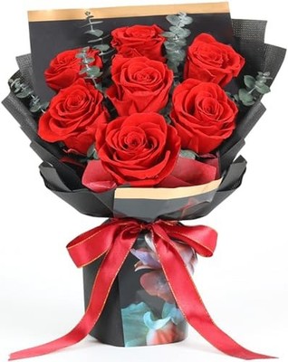 Preserved Flowers Bouquet 7 Roses, Forever Flower for Delivery Birthday Anniv...