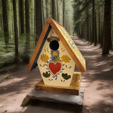 Hand Made Bird House Hand Painted - Hearts, Flowers