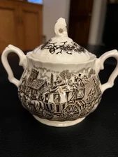 Myott Staffordshire England Royal Mail Lidded Double Handle Sugar Bowl