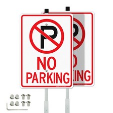 No Parking Signs with 36" Stake for Outside, 2-Pack 14"x10" Rust Heavy Alumin...