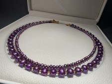 Natural Cultured Freshwater Pearl Double Layers Choker / 3.5 - 7.9 mm /Purple