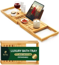 ROYAL CRAFT WOOD Premium Foldable Bathtub Tray Caddy - Wood Bath Tray for Tub...