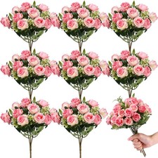 8 Pack 12 Inch Artificial Rose Bouquet Silk Roses Flowers Bunches Bulk Fake R...