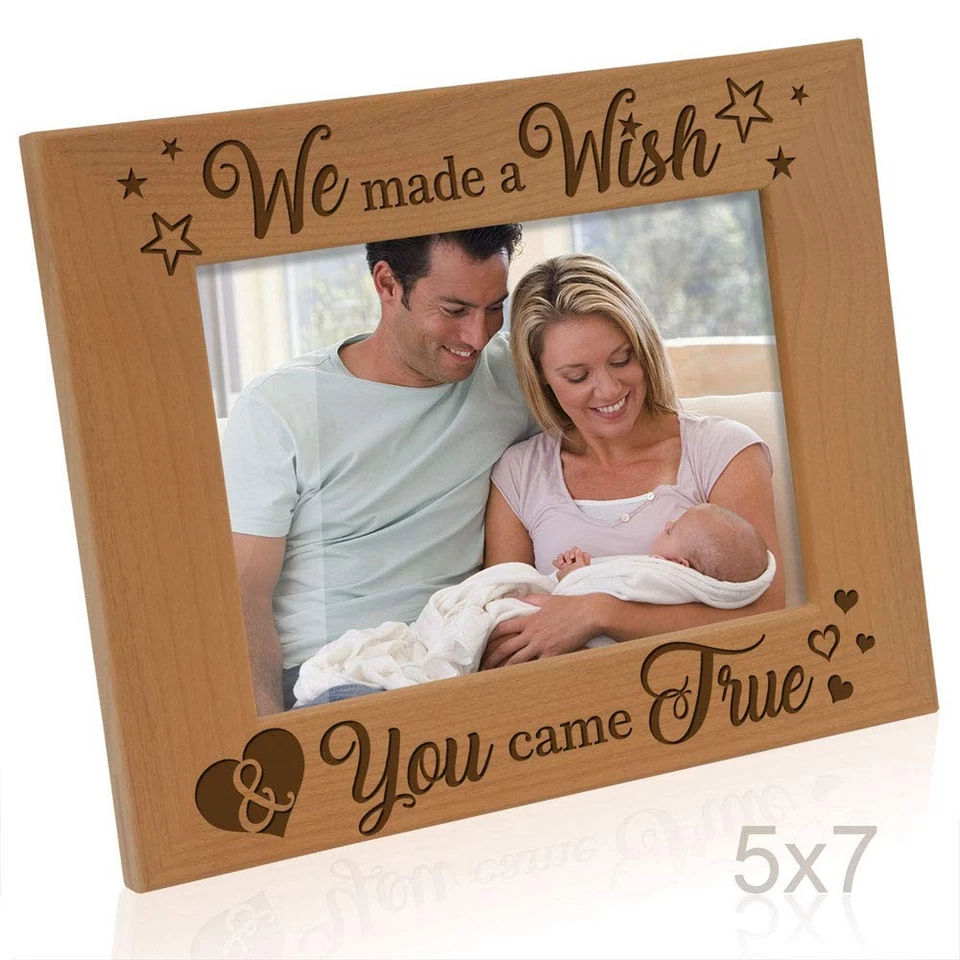 - We Made a Wish & You Came True Engraved Natural Wood Picture Frame, Baby Gi... - Image 3 of 4