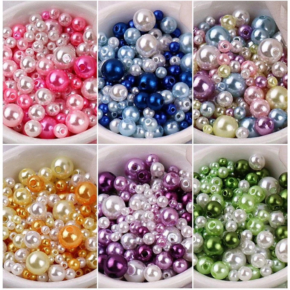 Mixed 3mm 4mm 5mm 6mm 8mm Round Artificial Pearl ABS Plastic Loose Beads Lot - Image 2 of 4