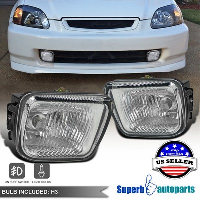 Fog Lights Kit W/ Switch For 1996-1998 Honda Civic – Halogen, Clear Lens, H3 Bulbs