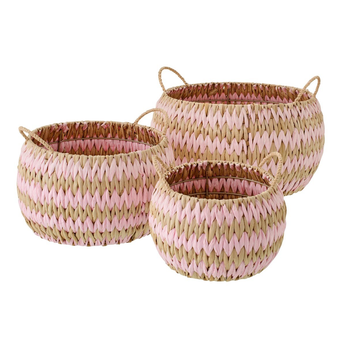 Paniers de rangement haut de gamme Carson 40cm en fibre végétale naturelle et rose