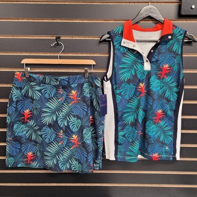 Lohla Sport Women's Sleeveless Golf Polo and Skirt Set Size Large Floral Button