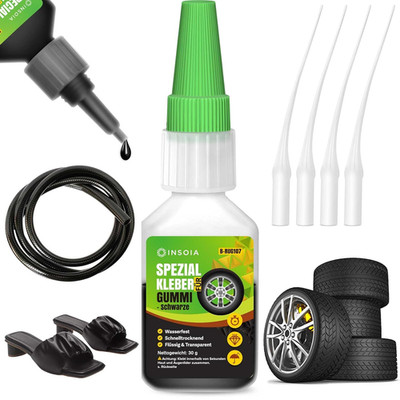 Gummikleber Schwarzer Extra Stark Wasserfest   30G Set Mit Sekundenkleber & Anti