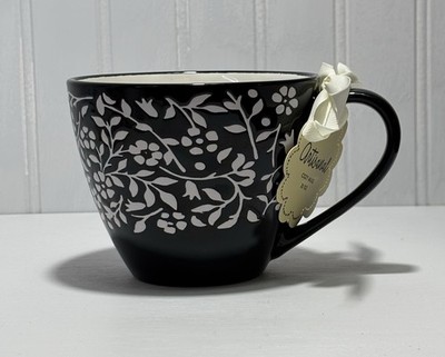 Sunday Morning Ceramics Floral Black White Spring 17 Oz Coffee Tea Mug Gift
