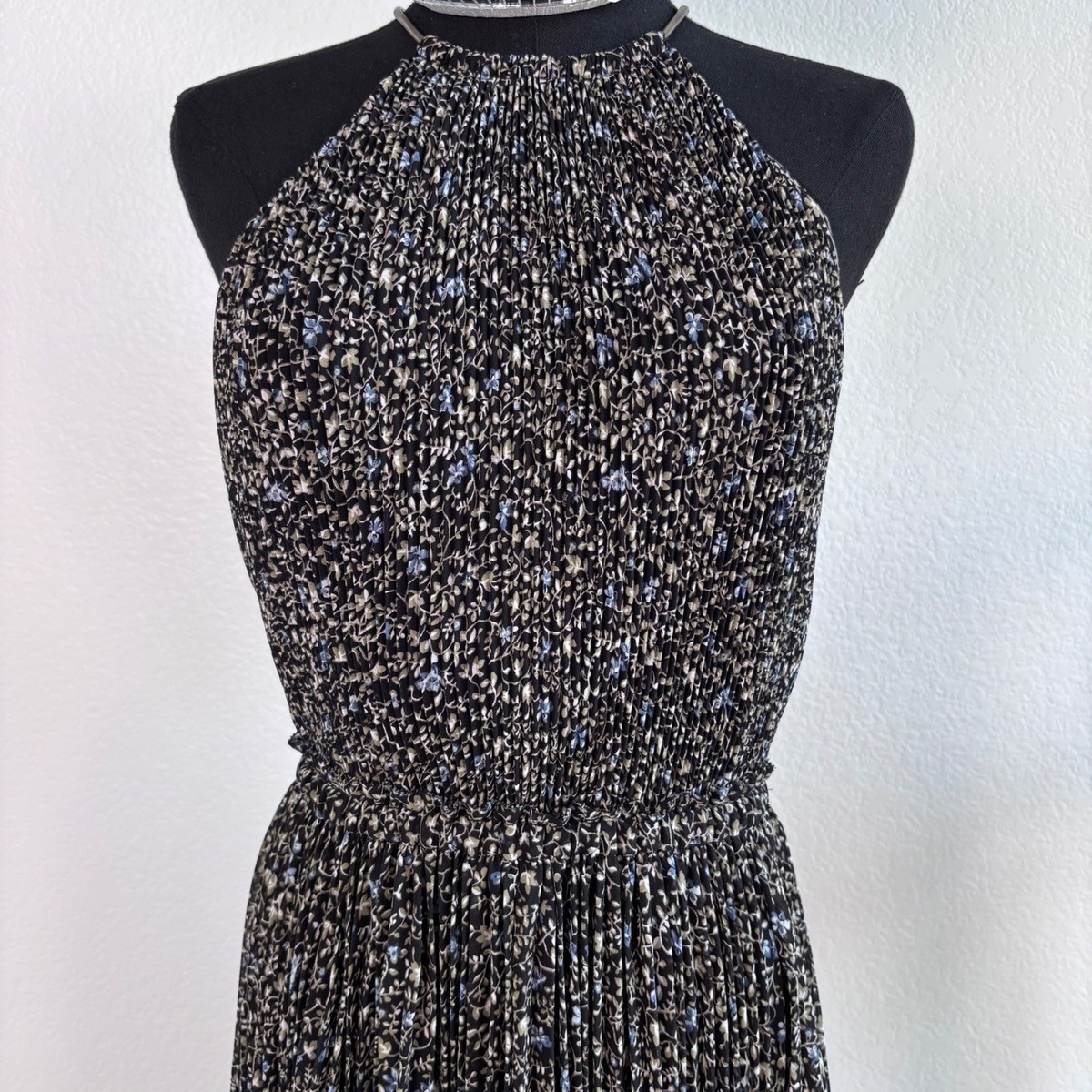 MICHAEL Michael Kors Floral Pleated Halter Dress Womens Small, Black and  Silver | eBay