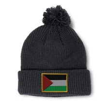 Pom Pom Beanies for Women Palestine Embroidery Winter Hats for Men Skull Cap