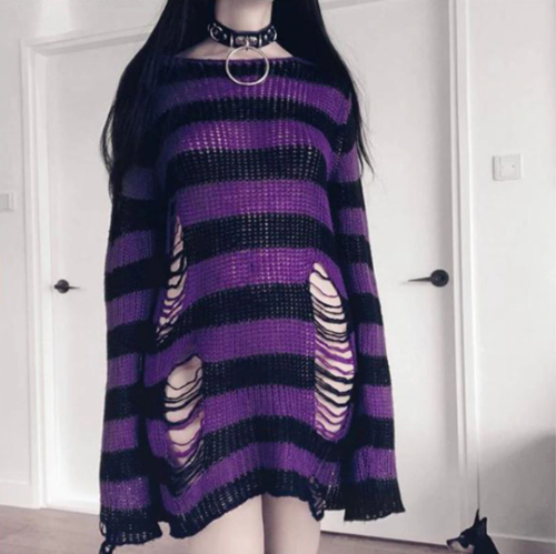 Gothic Stripe Ragged Sweater Long 