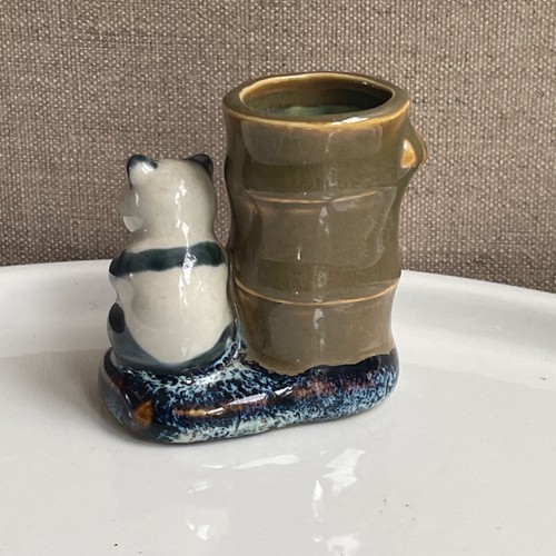 Vaso pequeño vintage de 2,5" con planta de bambú en forma de oso panda jarrón de cerámica de arranque - Imagen 3 de 5
