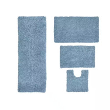 Fantasia Bath Rug 100 Cotton Bath Rugs Set, 4-Pcs Set with Contour, Blue Free S