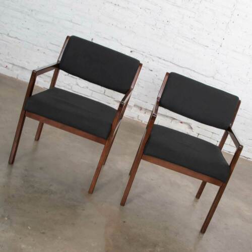 Modern Pair Black & Walnut Tone Wood Accent or Dining Armchairs by Haworth - Picture 4 of 12