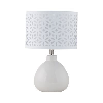 Moderne 43 cm weiße Keramik Nachttischlampe ausgeschnittener Stoffschirm