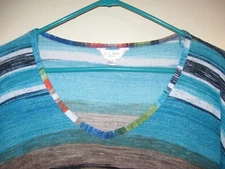 ELAN BEACH Women's Cover Up Tunic Top Shirt Bright Stripes Stretch; Size Medium