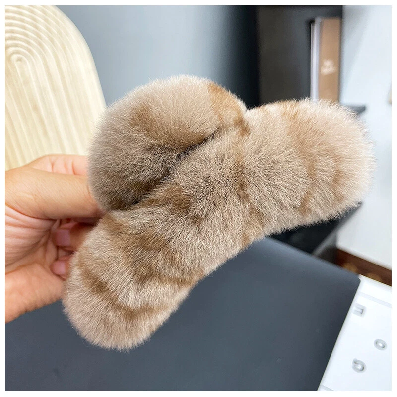 Pinza para el pelo de piel de conejo real de 13 cm5" para mujer pinza para el pelo grande bobby pin Foto 4 de 4