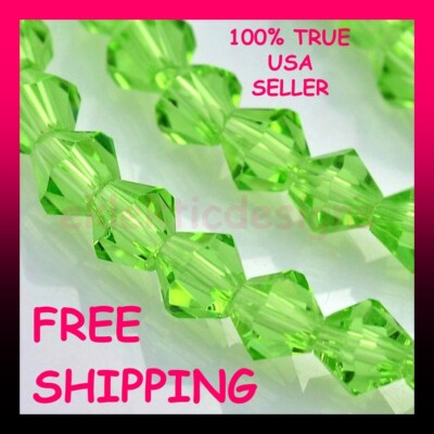 4mm 12'' Strand 82-85pc Lime Green Faceted Bicone Glossy Glass Beads FREESHIP P01