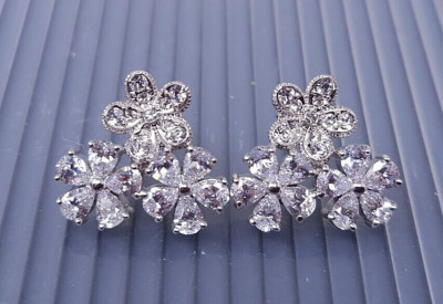 Vintage Nadri Wildflower Cluster White Crystal Silver Stud Earrings