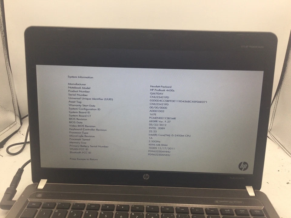 HP PROBOOK 4430s - BOOTS TO BIOS - INTEL I5 2450M - 4GB RAM -READ DESCRIPTION-BB - Image 2 of 4