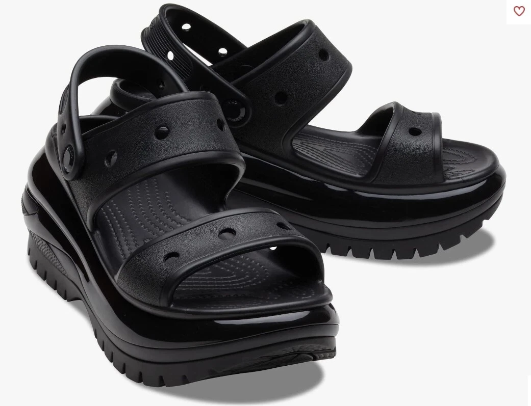 *SHIPS FAST* Crocs Classic Mega Crush Sandal Black 207989-001 High Heel NEW