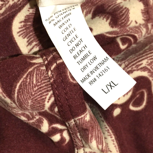 LuLaRoe leggings kids L/XL (sz 7-10) floral pale flowers on burgundy NEW - Picture 3 of 4