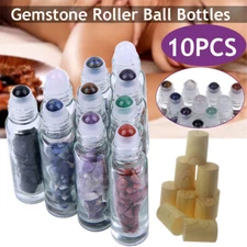 10Pcs 10ml Roll On Glass Bottles Essential Oil Roller Ball Natural Stone Crystal