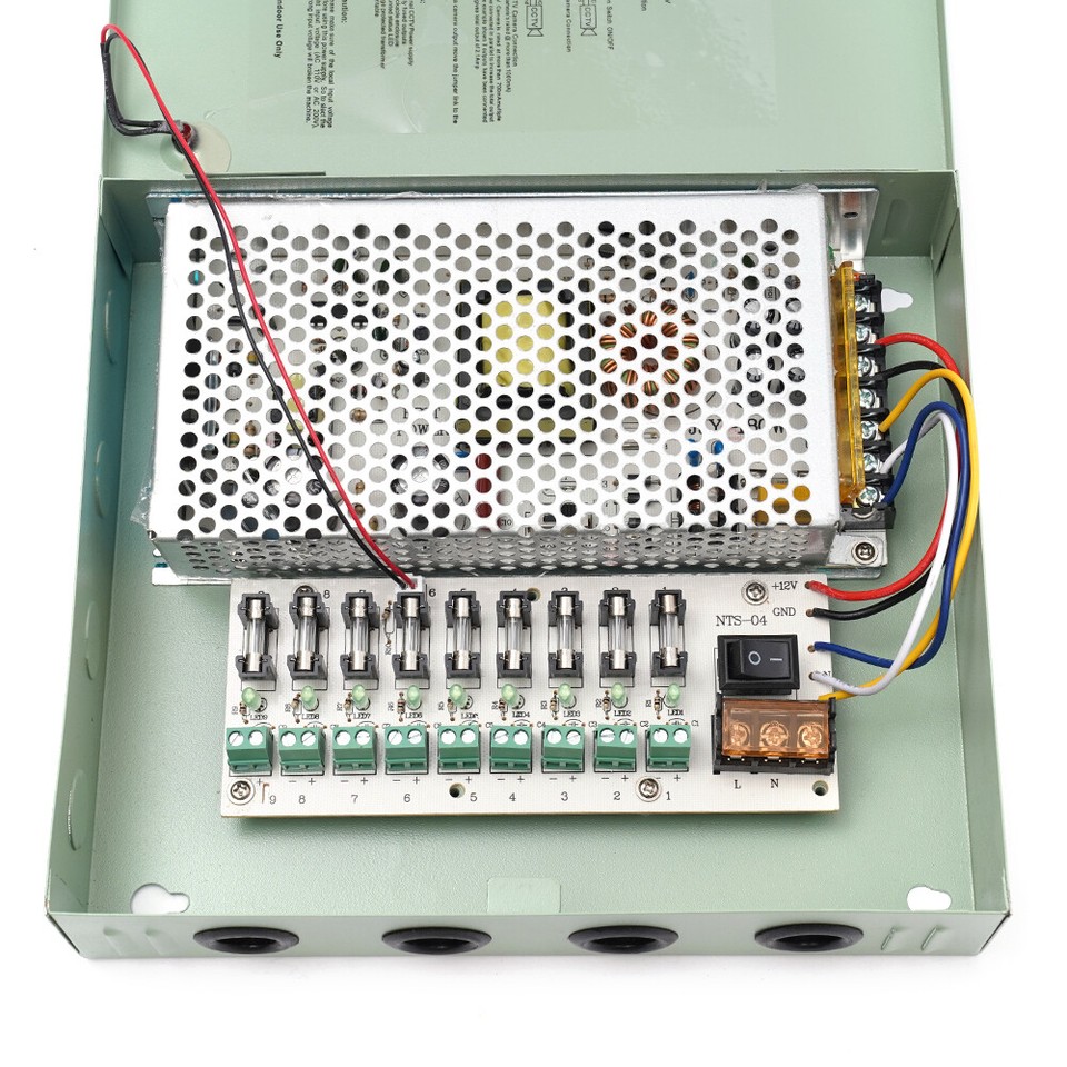 9 Channel/Port 10 AMPS 12V DC Power Supply Metal Box for Cctv Security