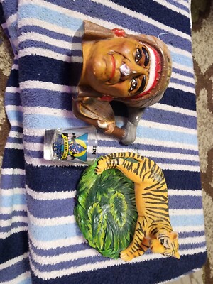 VINTAGE INDIAN CHIEF HEAD MUG CERAMIC TEA / COFFEE CUP & TIGER SOAP DISH