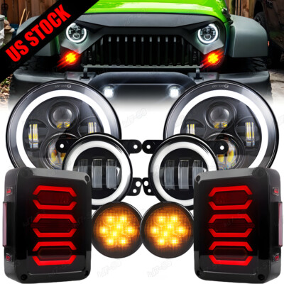 #ad #ad 2007 2018 For Jeep Wrangler JK JKU Combo Led Halo Headlight Tail Fog Turn Lights $139.63
