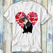 Tuxedo Black Cat Valentine Heart Cute T Shirt Meme Gift Top Tee Unisex 1140