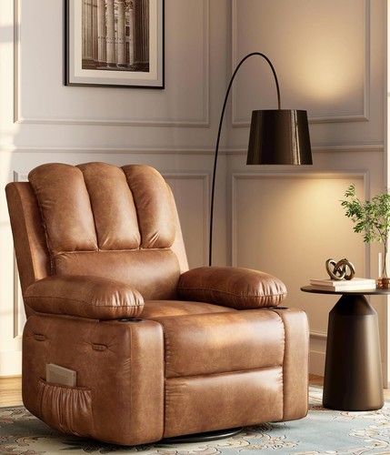 22'' Manual Recliner Chair for Adults, PU Recliner w/Cup Holders+Side Pockets - Picture 12 of 65
