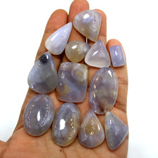 100 Natural 12 Pcs Blue Chalcedony Unheated 17mm-37mm Cabochon Loose Gemstones