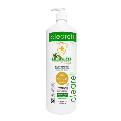 Clearell ALOE VERA Hand Sanitiser GEL With Hand Pump 99.9% Alcohol Free 1L - 10L - Picture 28 of 49