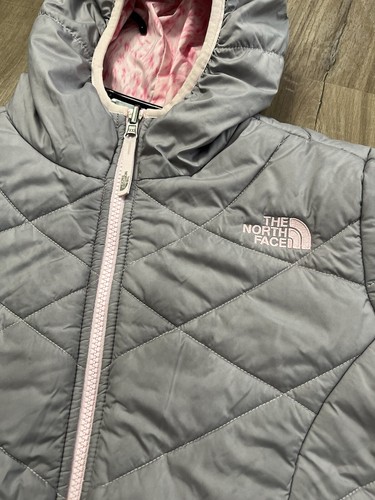 The North Face Reversible Gray And Pink Puffer Coat Hooded Winter Jacket Youth L - Picture 4 of 15
