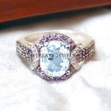 Aquamarine Oval Cut Gemstone With 925 Sterling Silver Ring For Men's A178