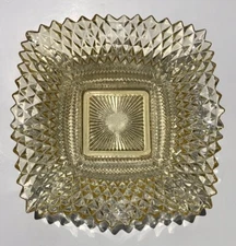 vtg Yellow Indiana Glass Diamond Point Trinket Candy Dish Sawtooth Edge 7"